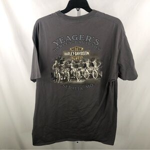 HARLEY Davison Men’s Yeagers Sedalia MO Gray Motorcycle Riding T Shirt Size 2XL